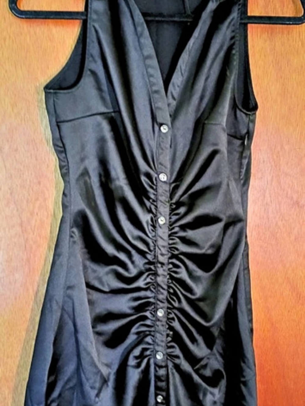 Zara Black Satin Ruched Side Mini Shirt Dress Medium